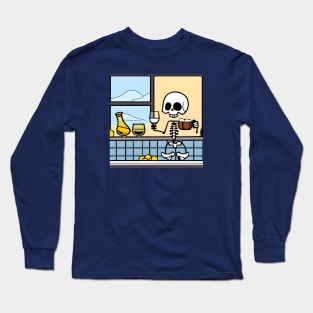 Skeleton in kitchen drinking wine and eating Long Sleeve T-Shirt